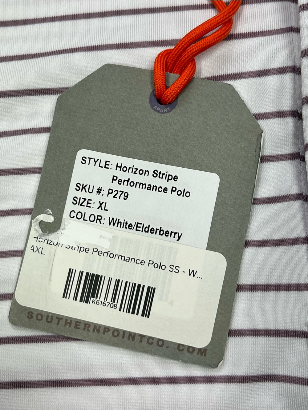 Southern Point Co Horizon Stripe White/Elderberry Performance Polo Size XL - Picture 5 of 6